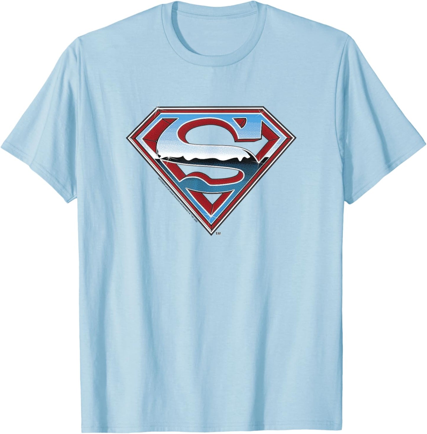 Superman Chrome Logo on White T-Shirt - T-Shirt | Light Blue