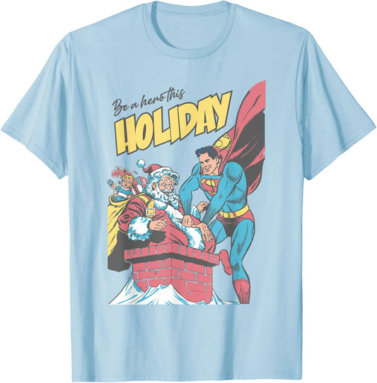Superman Christmas Holiday Hero T-Shirt - T-Shirt | Light Blue