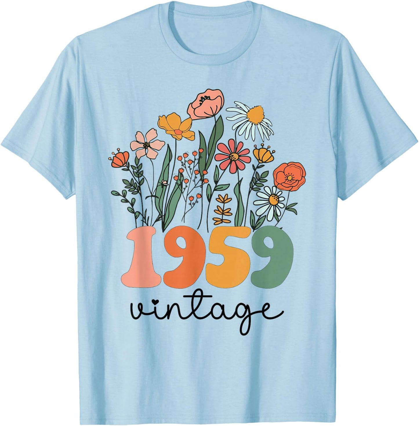 66 Years Old Vintage 1959 66th Women Birthday Wildflower T-Shirt - T-Shirt | Light Blue