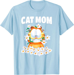Garfield Cat Mom Flowers T-Shirt - T-Shirt | Light Blue