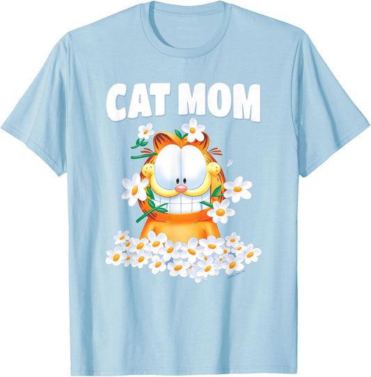 Garfield Cat Mom Flowers T-Shirt - T-Shirt | Light Blue