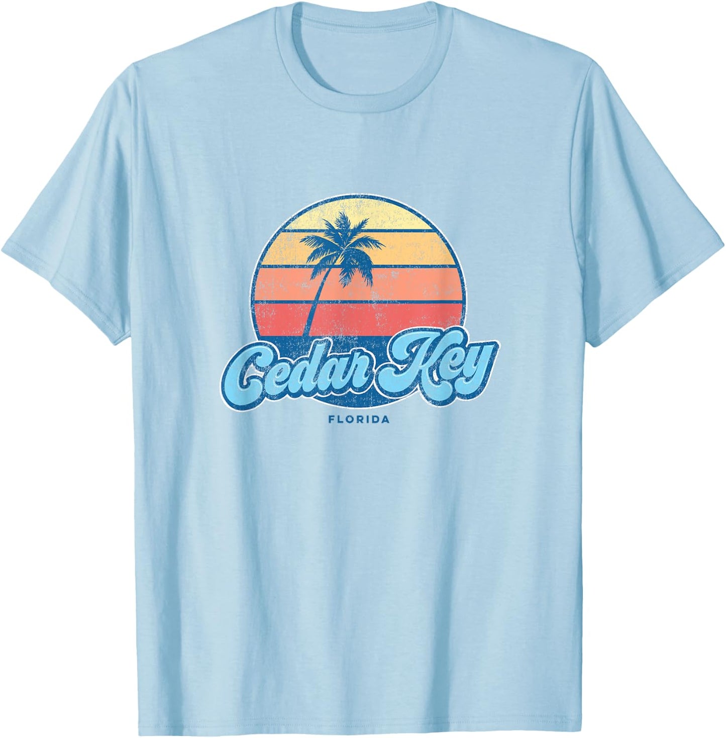 Vintage Cedar Key Florida FL Classic 70s Retro Surfer T-Shirt - T-Shirt | Light Blue