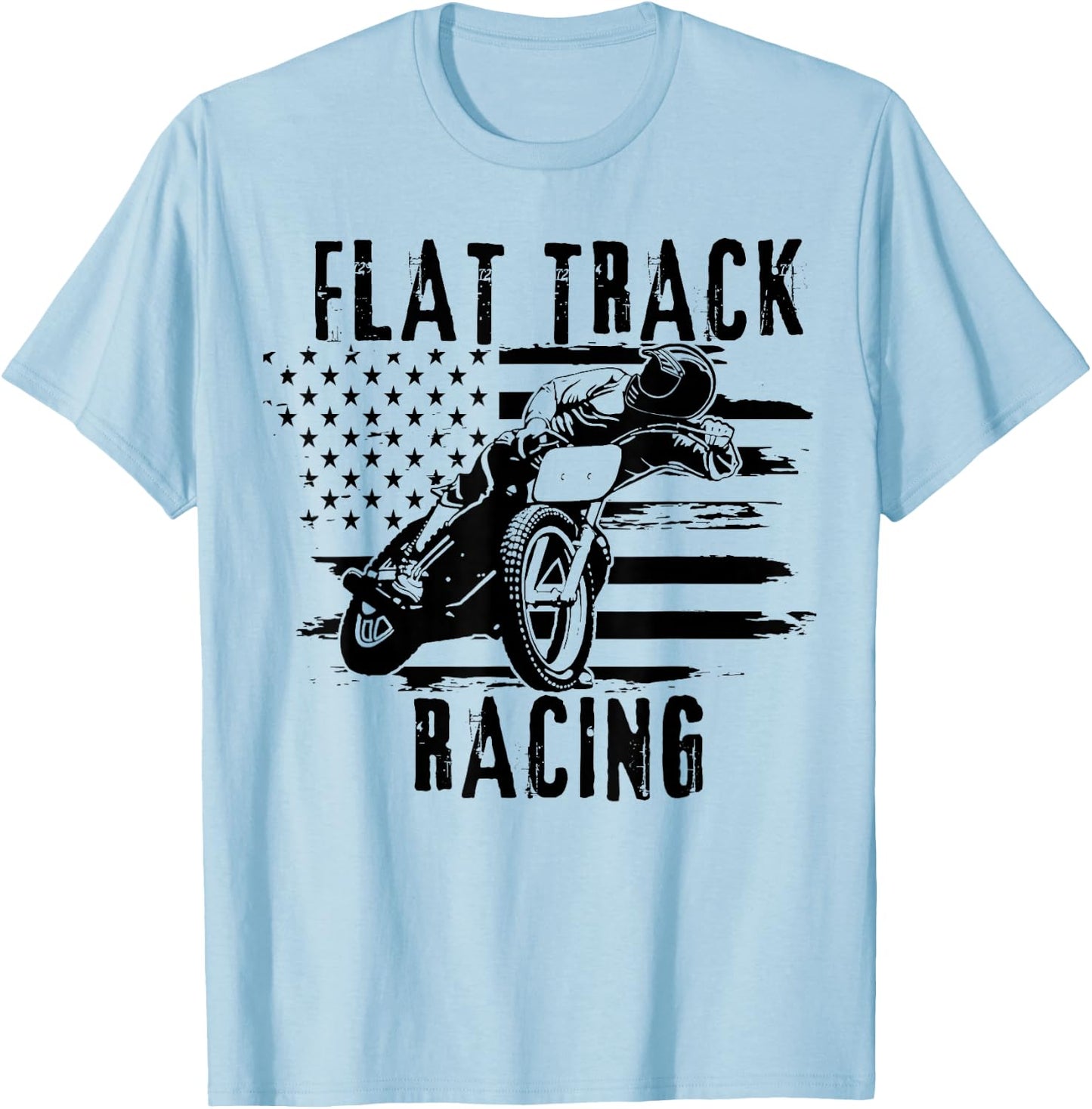Flat Track Motorcycle Racing American Flag Speedway Dirt T-Shirt - T-Shirt | Light Blue