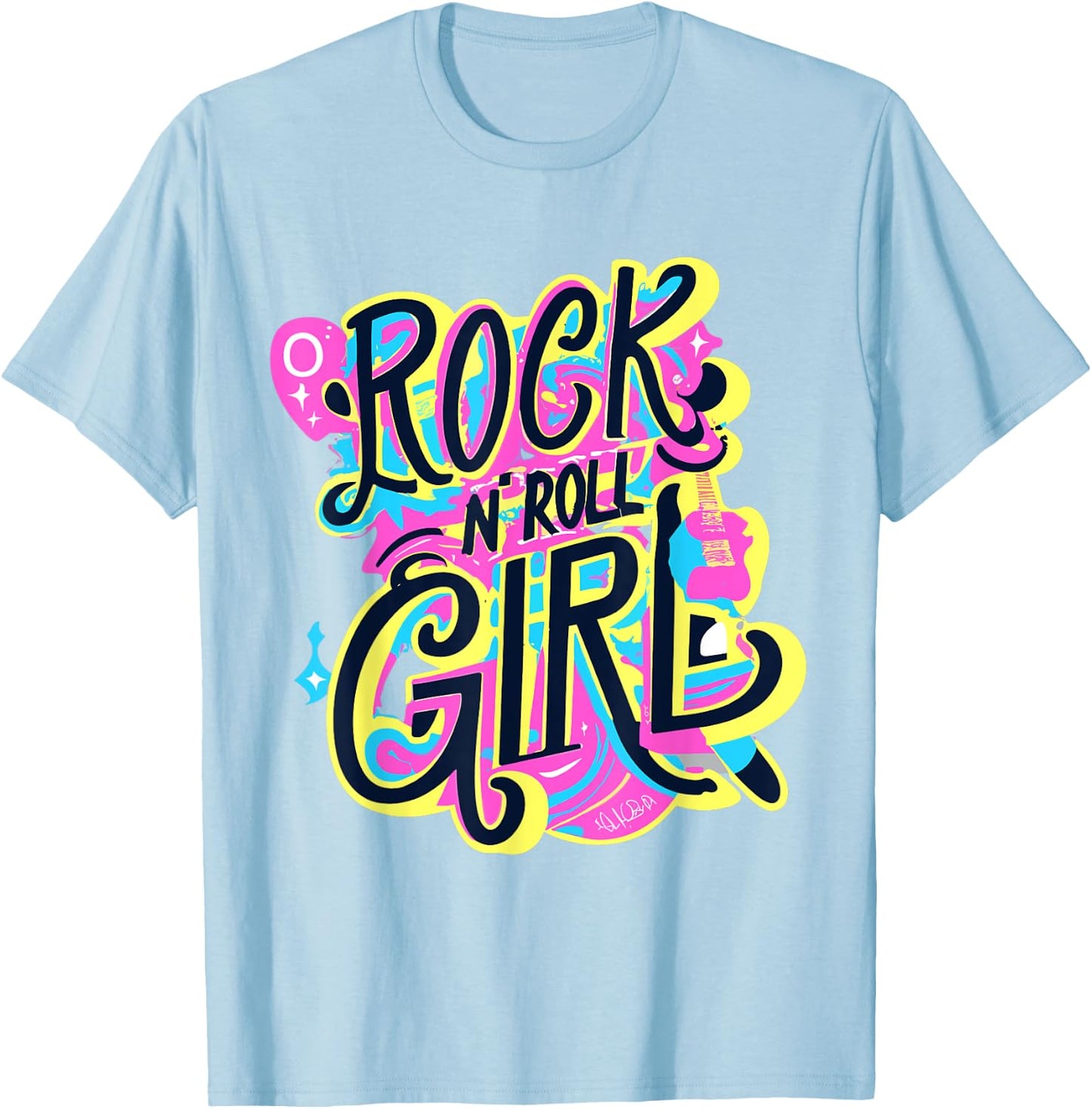 Rock N Roll Girl 80's Costume Graffiti Rock Music Cute T-Shirt - T-Shirt | Light Blue