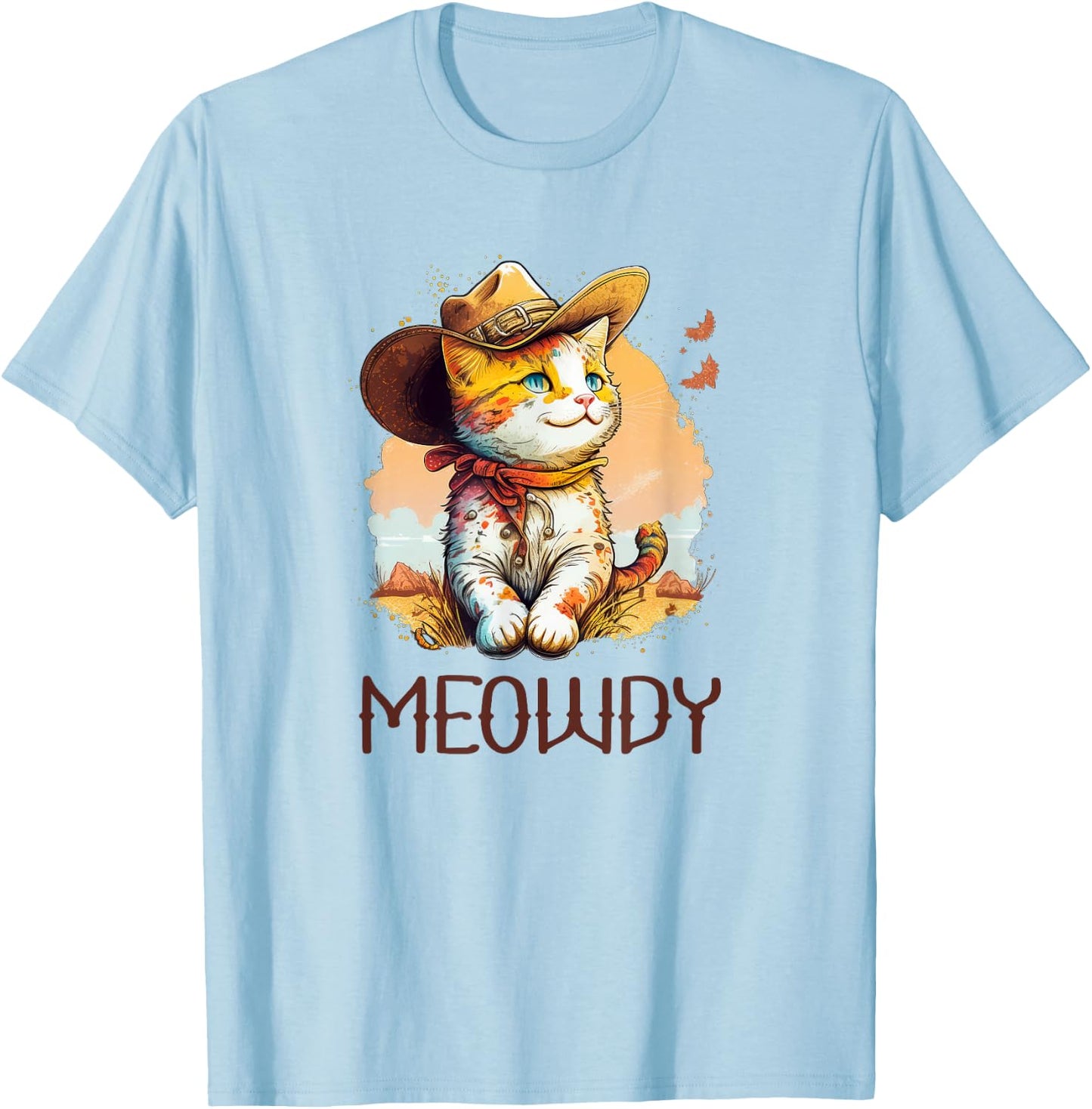 Meowdy Cat Funny Howdy Meme Western Cowboy Kitten T-Shirt - T-Shirt | Light Blue