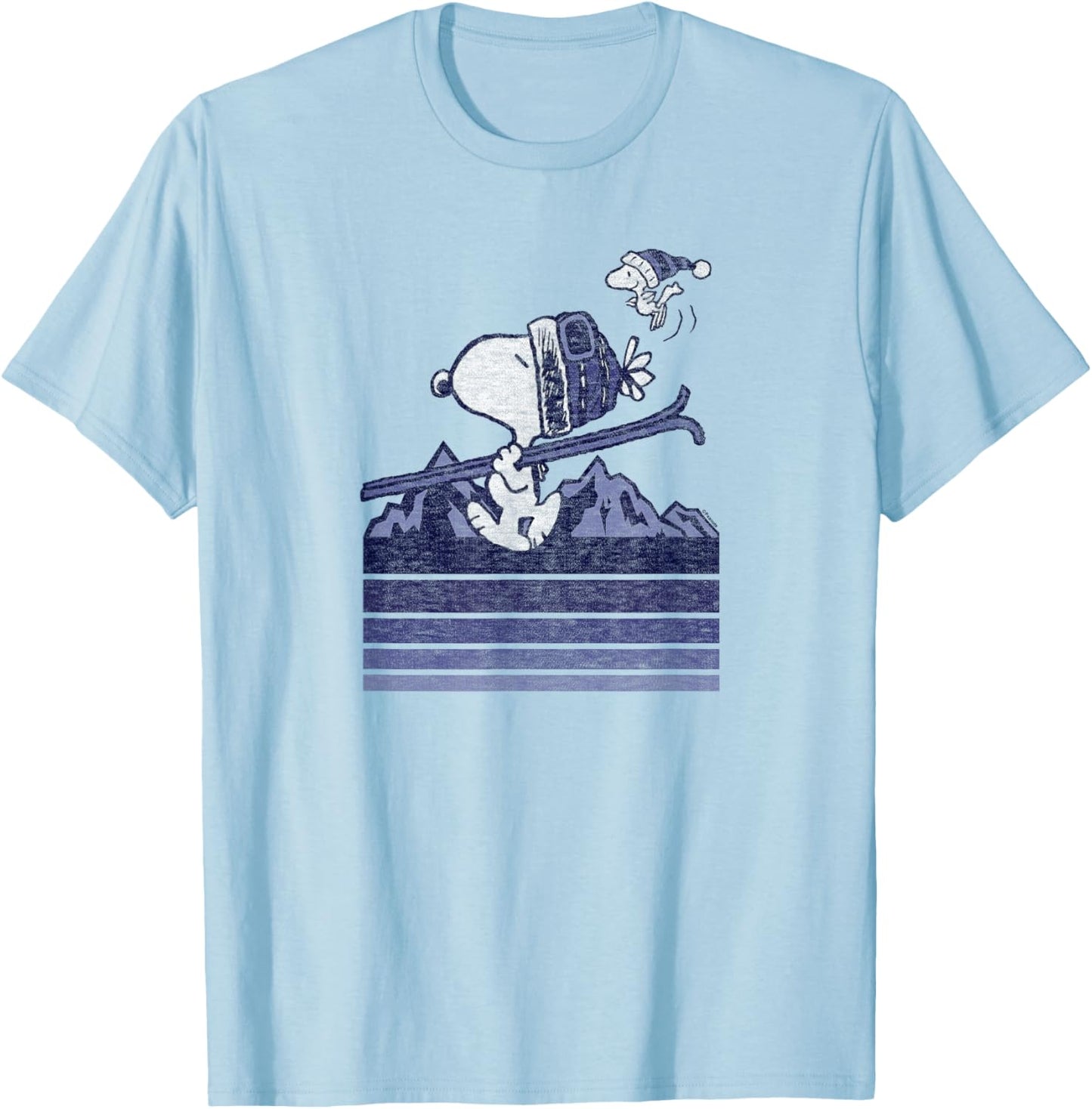 Peanuts - Snoopy Woodstock Ski Stripes T-Shirt - T-Shirt | Light Blue