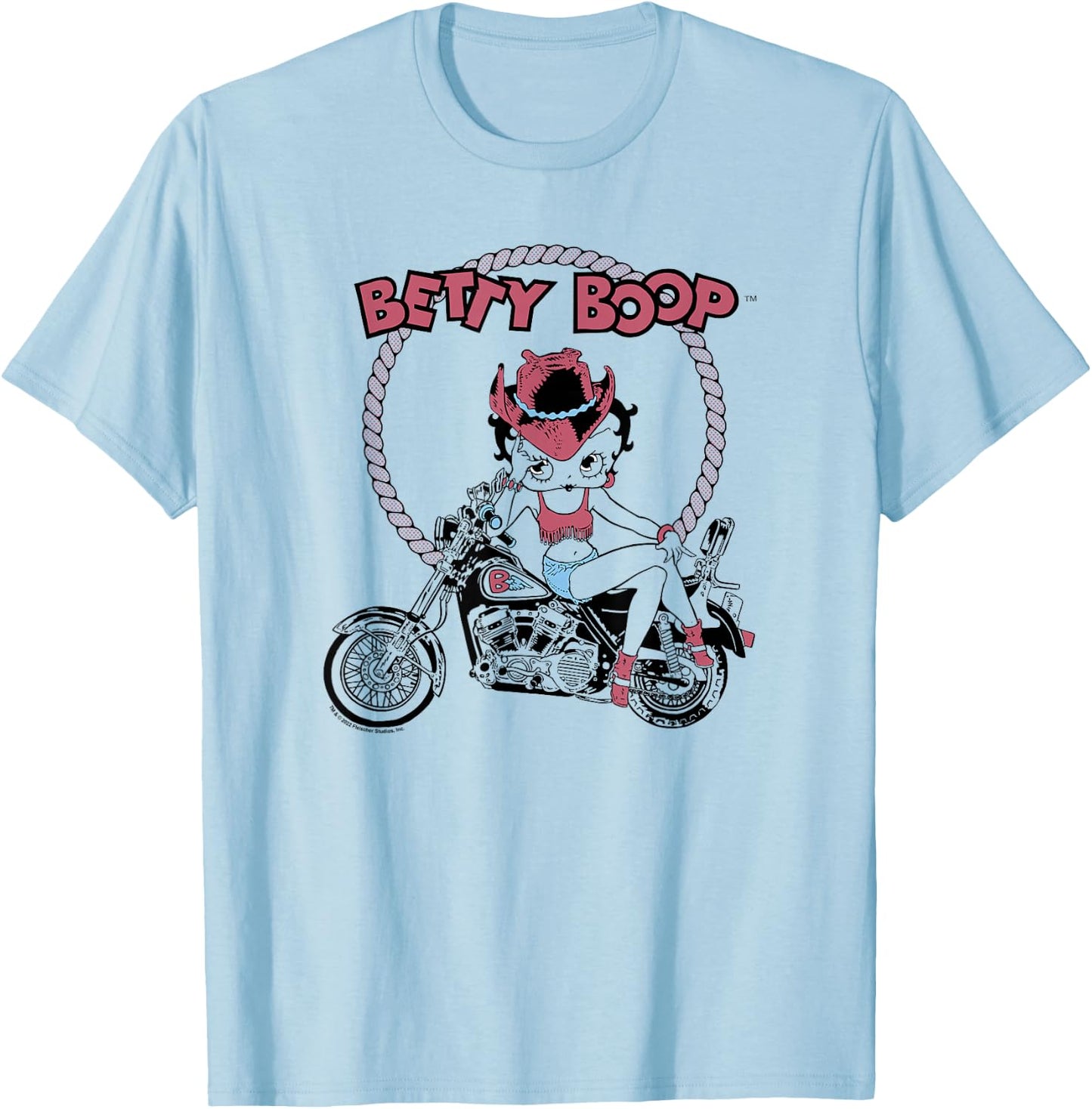 Betty Boop Cowgirl Biker Sitting Pose Outline T-Shirt - T-Shirt | Light Blue