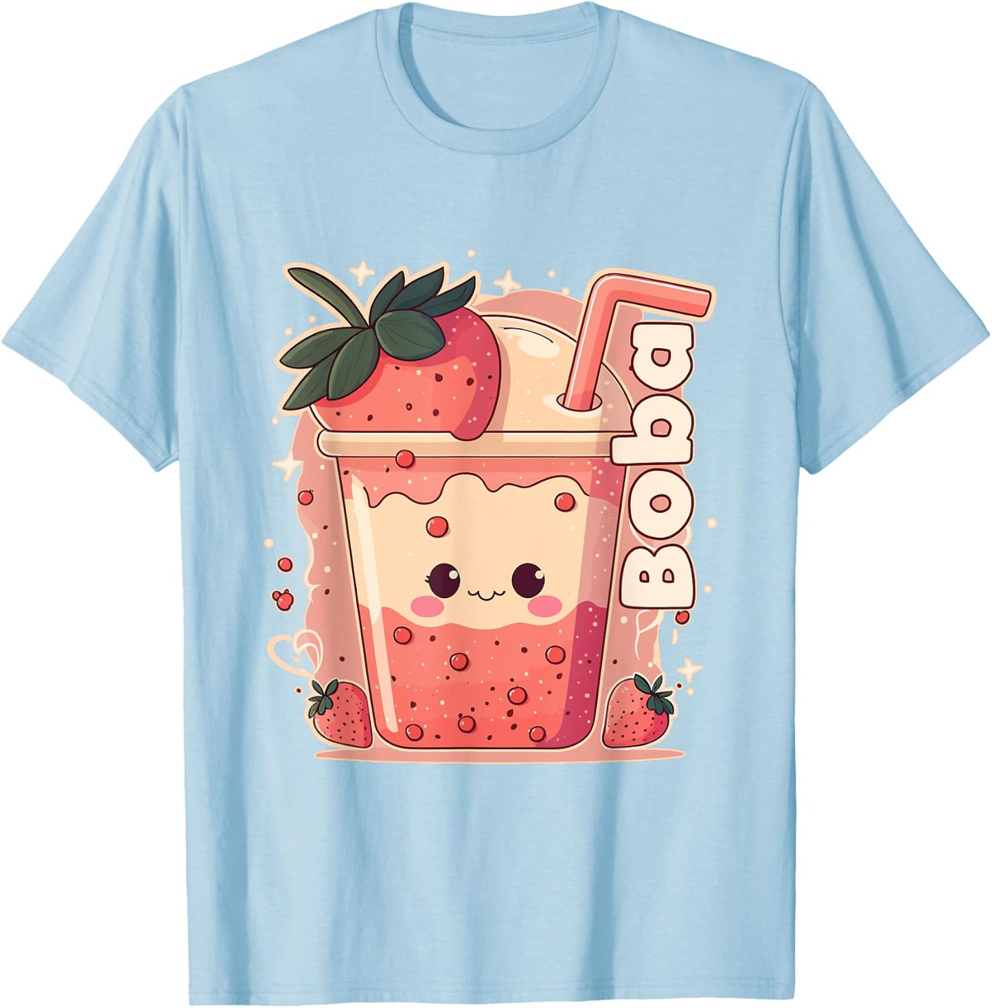 Strawberry Boba Anime Bubble Tea Neko Girls Kawaii Teen T-Shirt - T-Shirt | Light Blue
