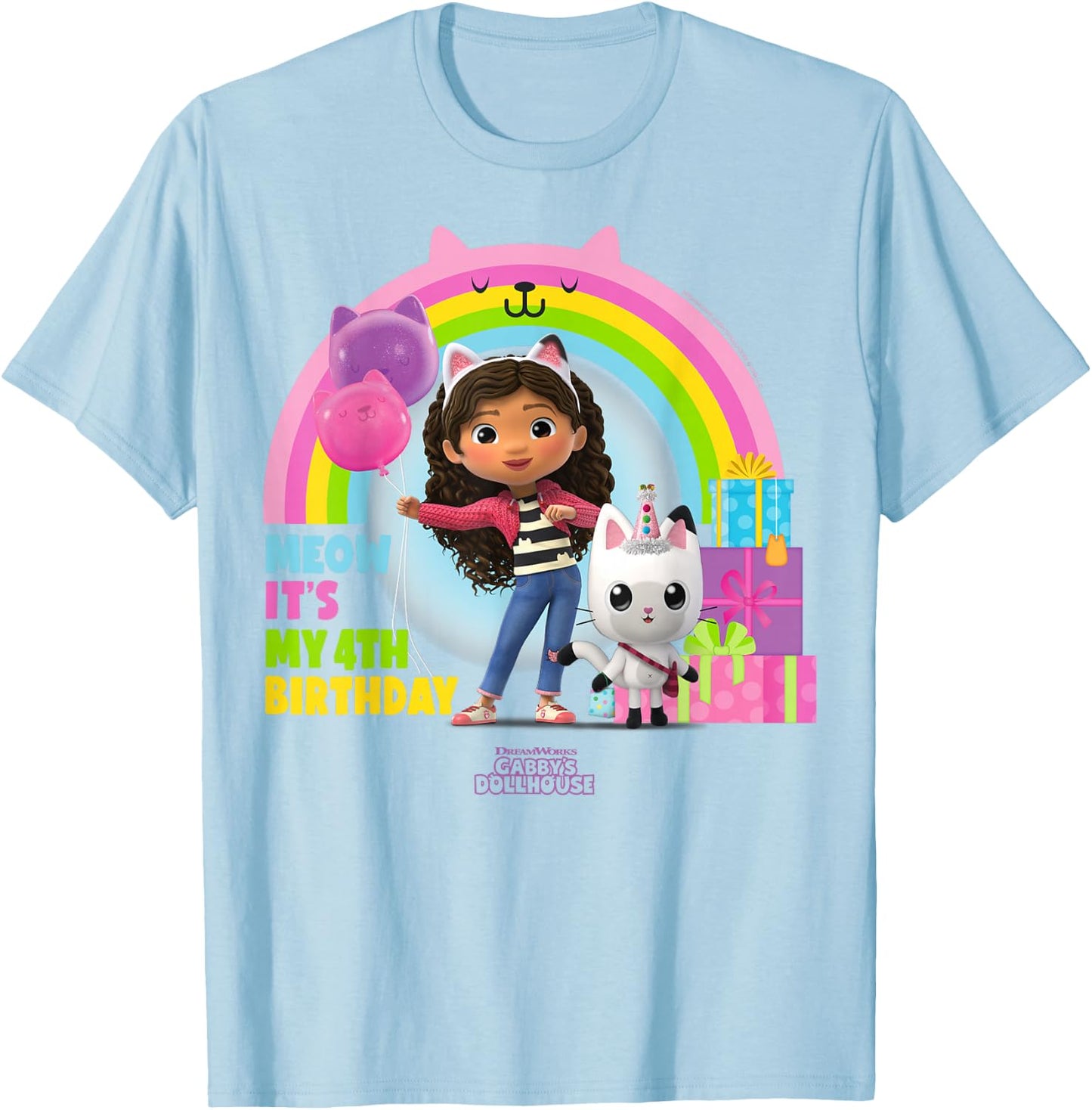 DreamWorks Gabby's Dollhouse 4th Birthday T-Shirt - T-Shirt | Light Blue