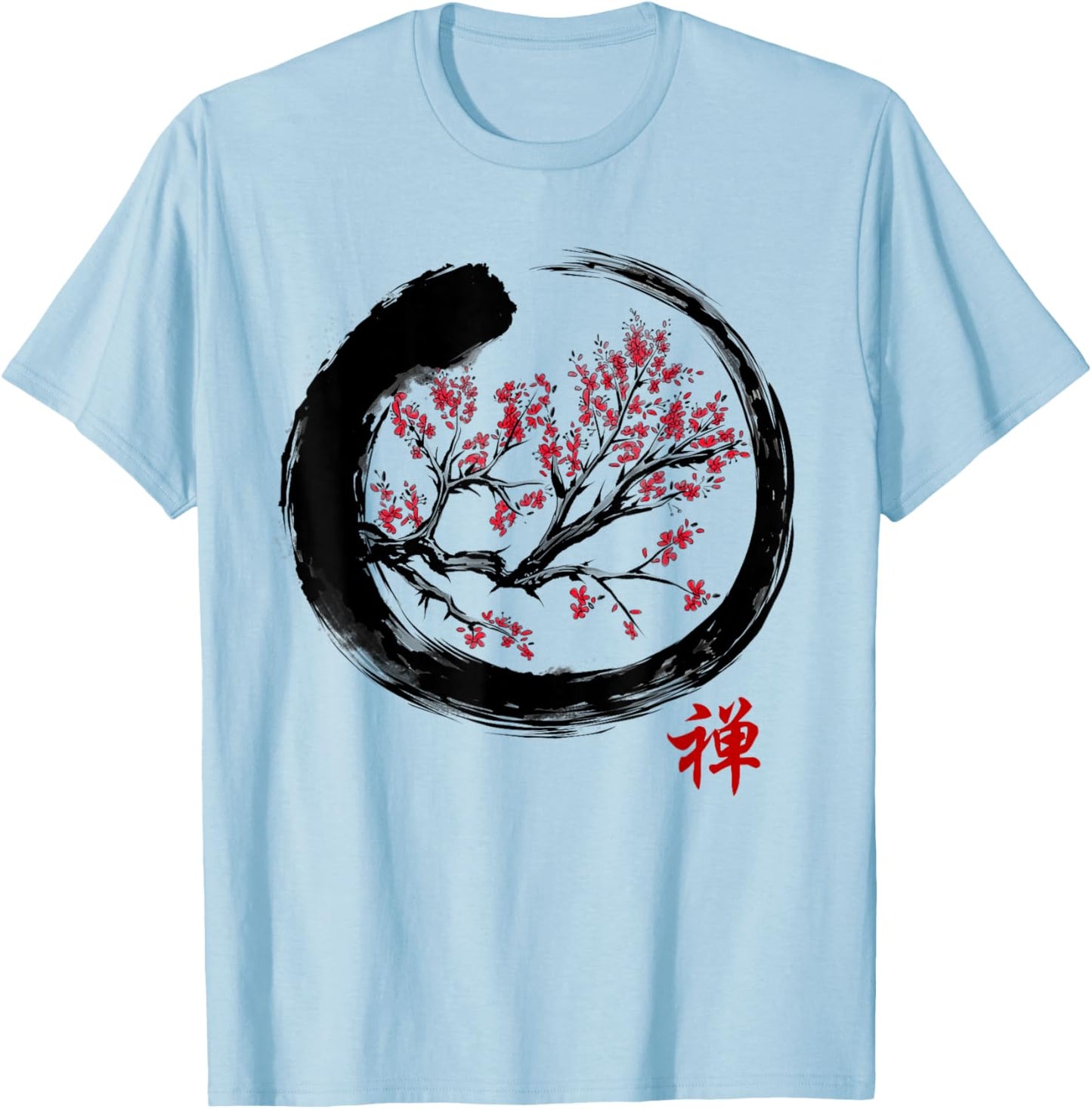 Japanese Calligraphy - Zen Buddhist Enso Circle Meditation T-Shirt - T-Shirt | Light Blue