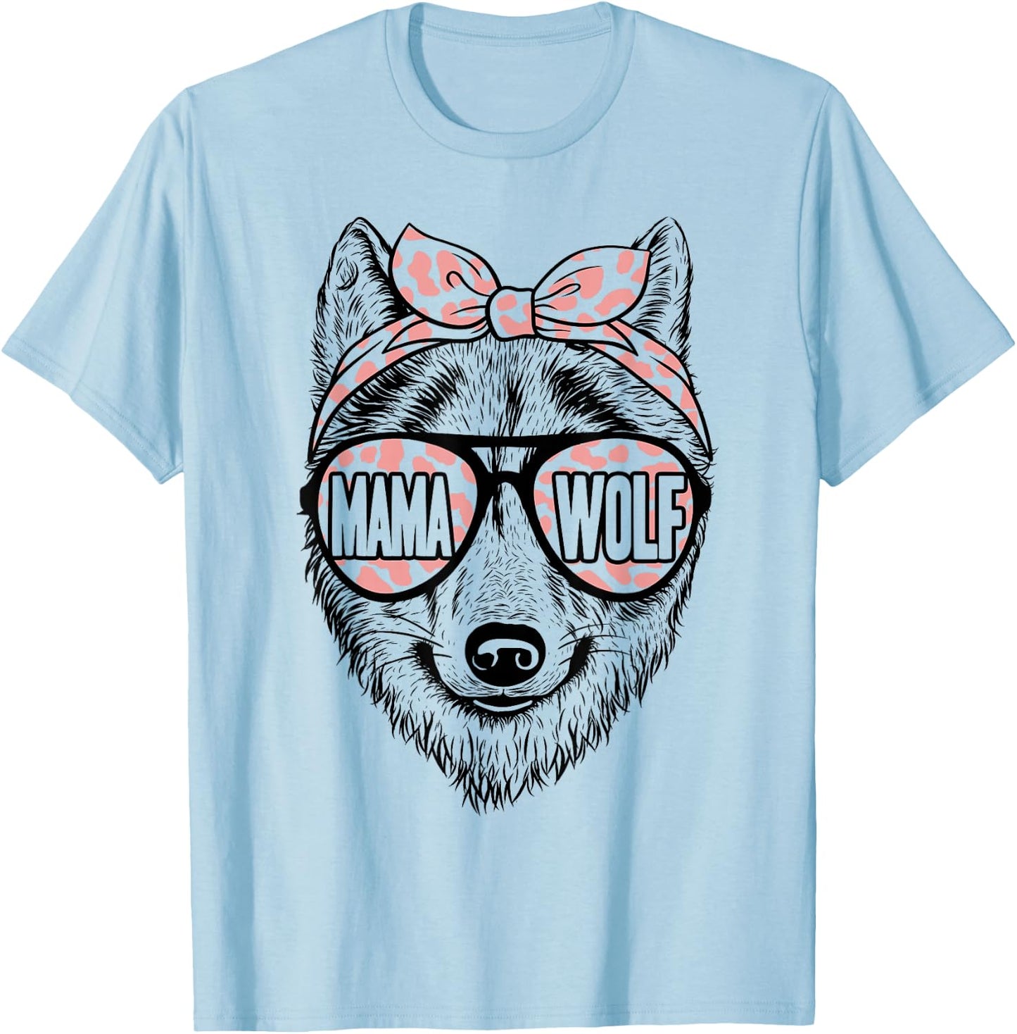 Mama Wolf Sunglasses Cute Wolf Mom Mothers Day T-Shirt - T-Shirt | Light Blue