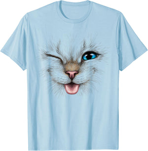 cute cat face blue eyes wink smiling for lover kitten Kitty T-Shirt - T-Shirt | Light Blue