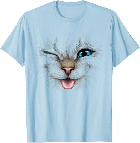 cute cat face blue eyes wink smiling for lover kitten Kitty T-Shirt - T-Shirt | Light Blue