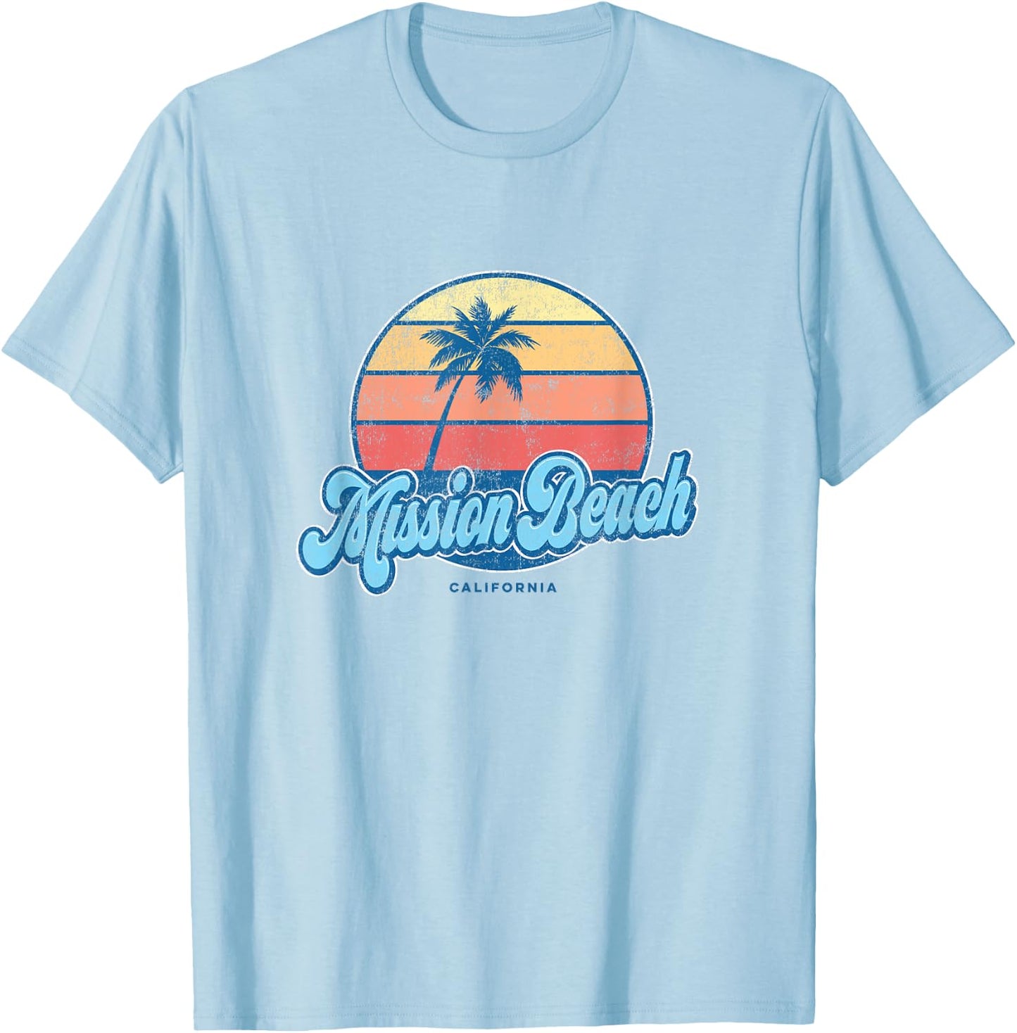 Vintage Mission Beach California CA Classic 70s Retro Surfer T-Shirt - T-Shirt | Light Blue