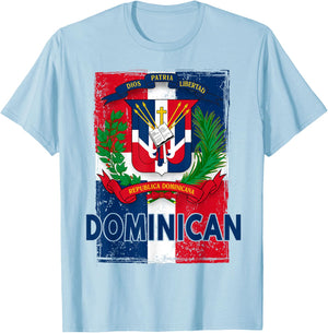 Coat of Arms Republica Dominicana & Dominican Flag Outfit T-Shirt - T-Shirt | Light Blue