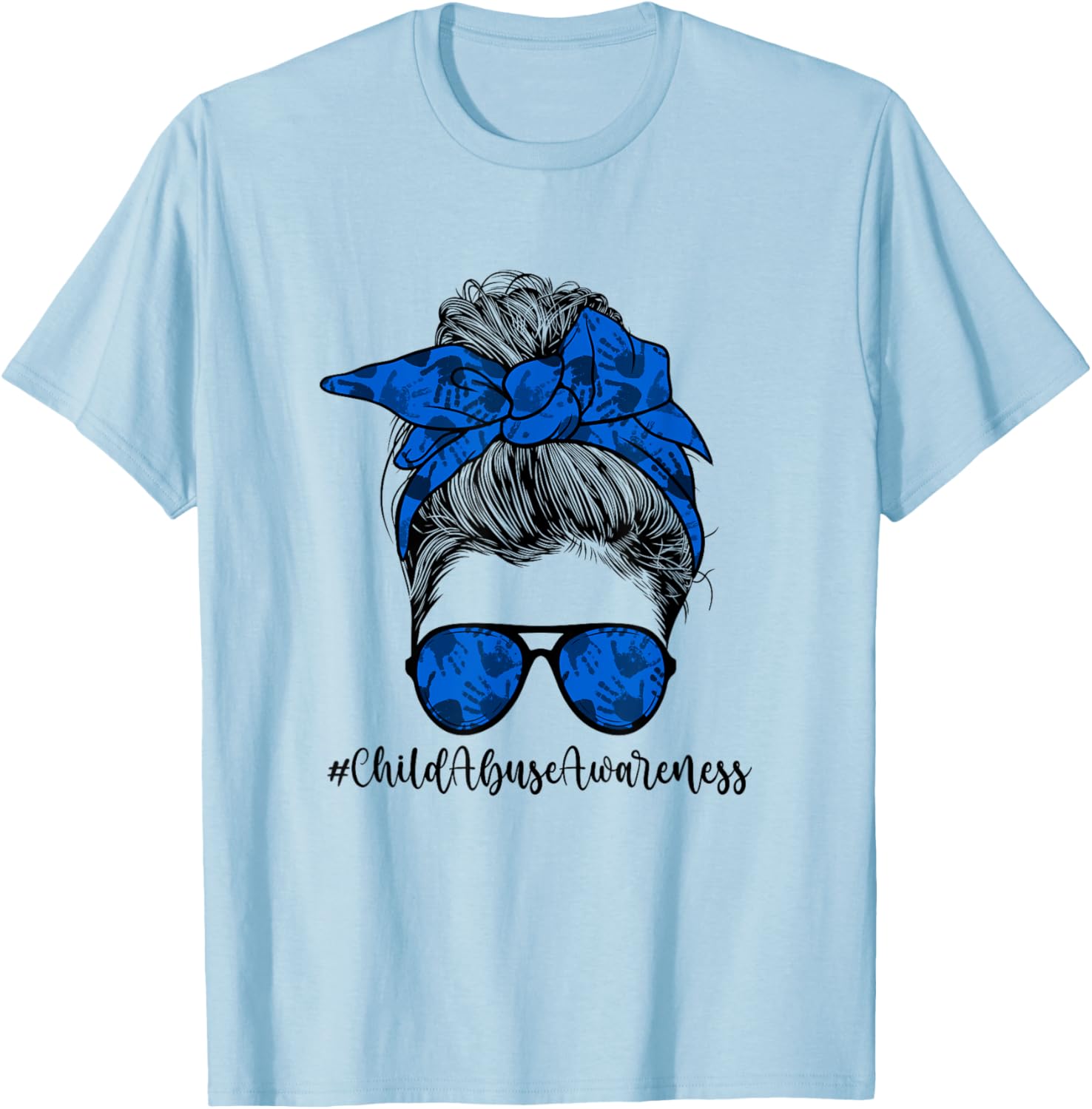 Child Abuse Awareness Messy Bun Child Abuse Prevention Month T-Shirt - T-Shirt | Light Blue