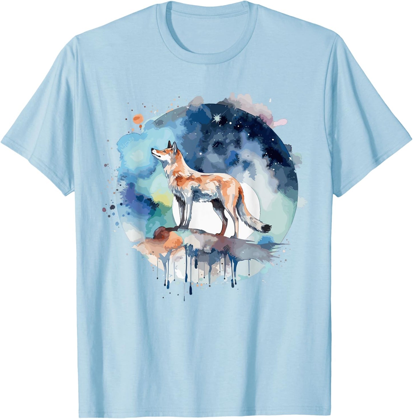Wolf Head Watercolor T-Shirt - T-Shirt | Light Blue