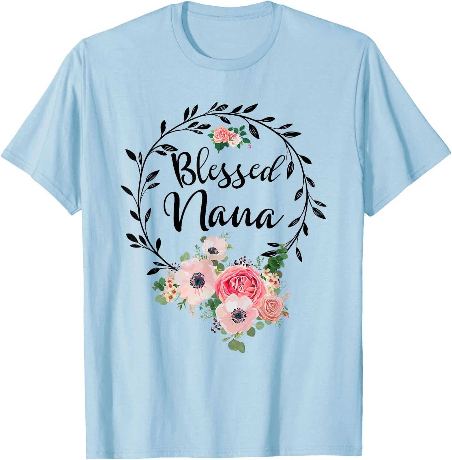 Blessed Nana Shirt Flower Decor Grandma T-Shirt - T-Shirt | Light Blue
