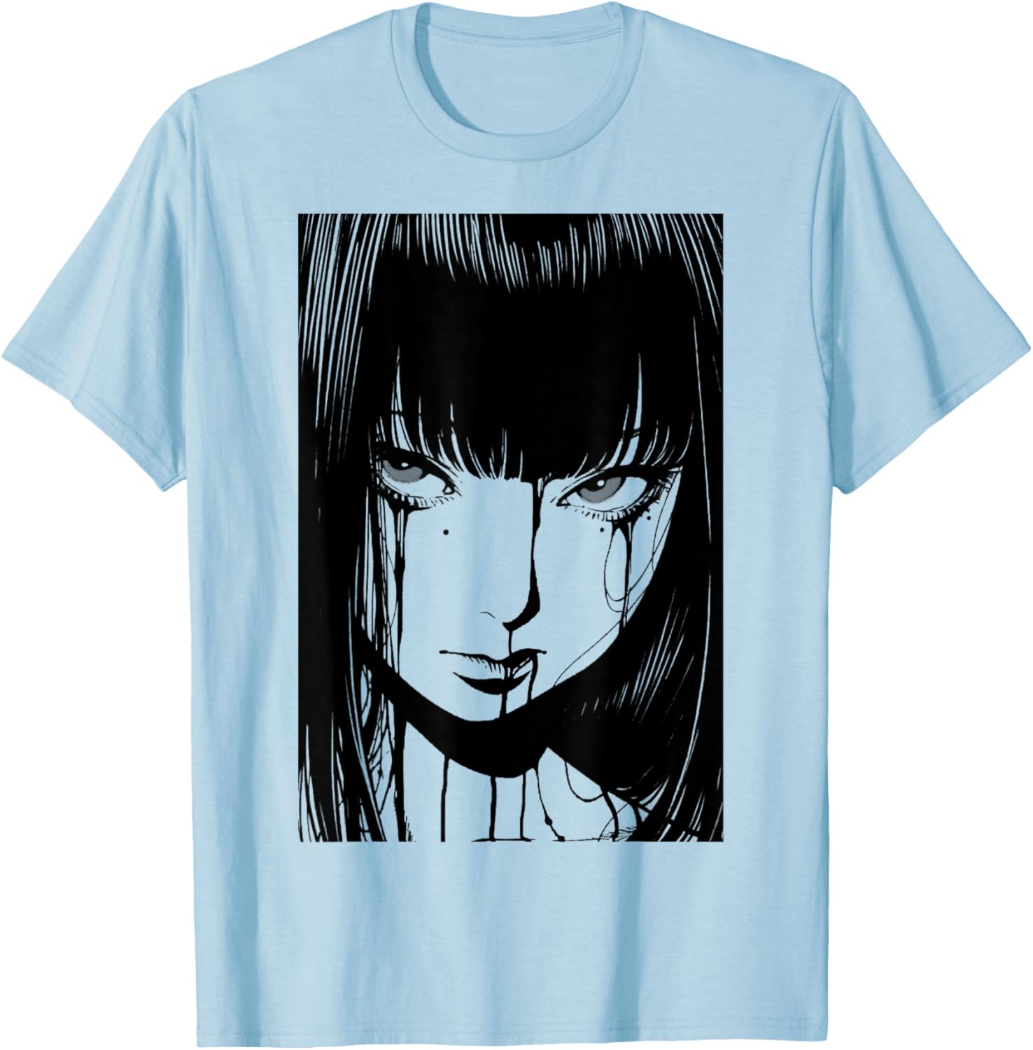 Creepy Japanese Anime Manga Horror | Pastel Goth Grunge T-Shirt - T-Shirt | Light Blue