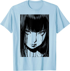 Creepy Japanese Anime Manga Horror | Pastel Goth Grunge T-Shirt - T-Shirt | Light Blue