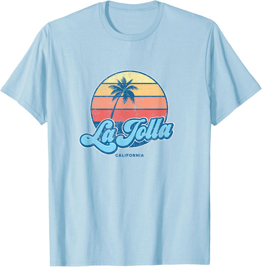 Vintage La Jolla California CA Classic 70s Retro Surfer T-Shirt - T-Shirt | Light Blue