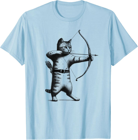 Vintage Archery Cat Kitten Lover Archery T-Shirt - T-Shirt | Light Blue
