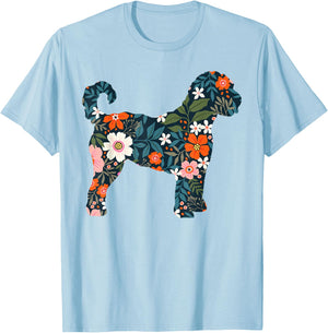 Floral Dog Silhouette for Labradoodle or Gooldendoodle Mom T-Shirt - T-Shirt | Light Blue