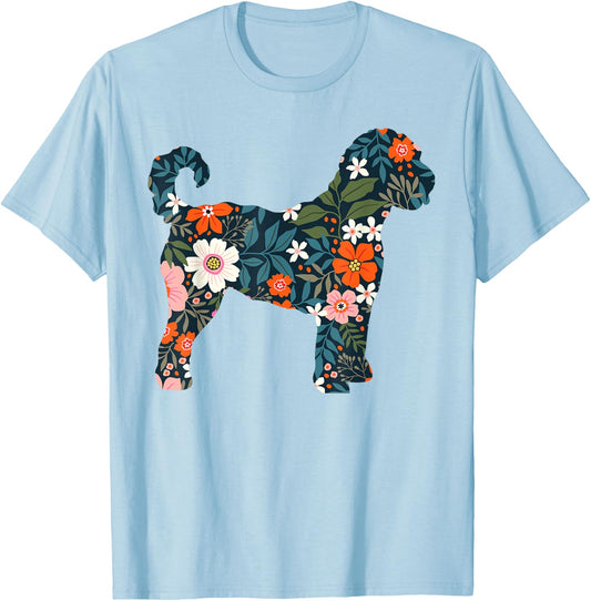 Floral Dog Silhouette for Labradoodle or Gooldendoodle Mom T-Shirt - T-Shirt | Light Blue