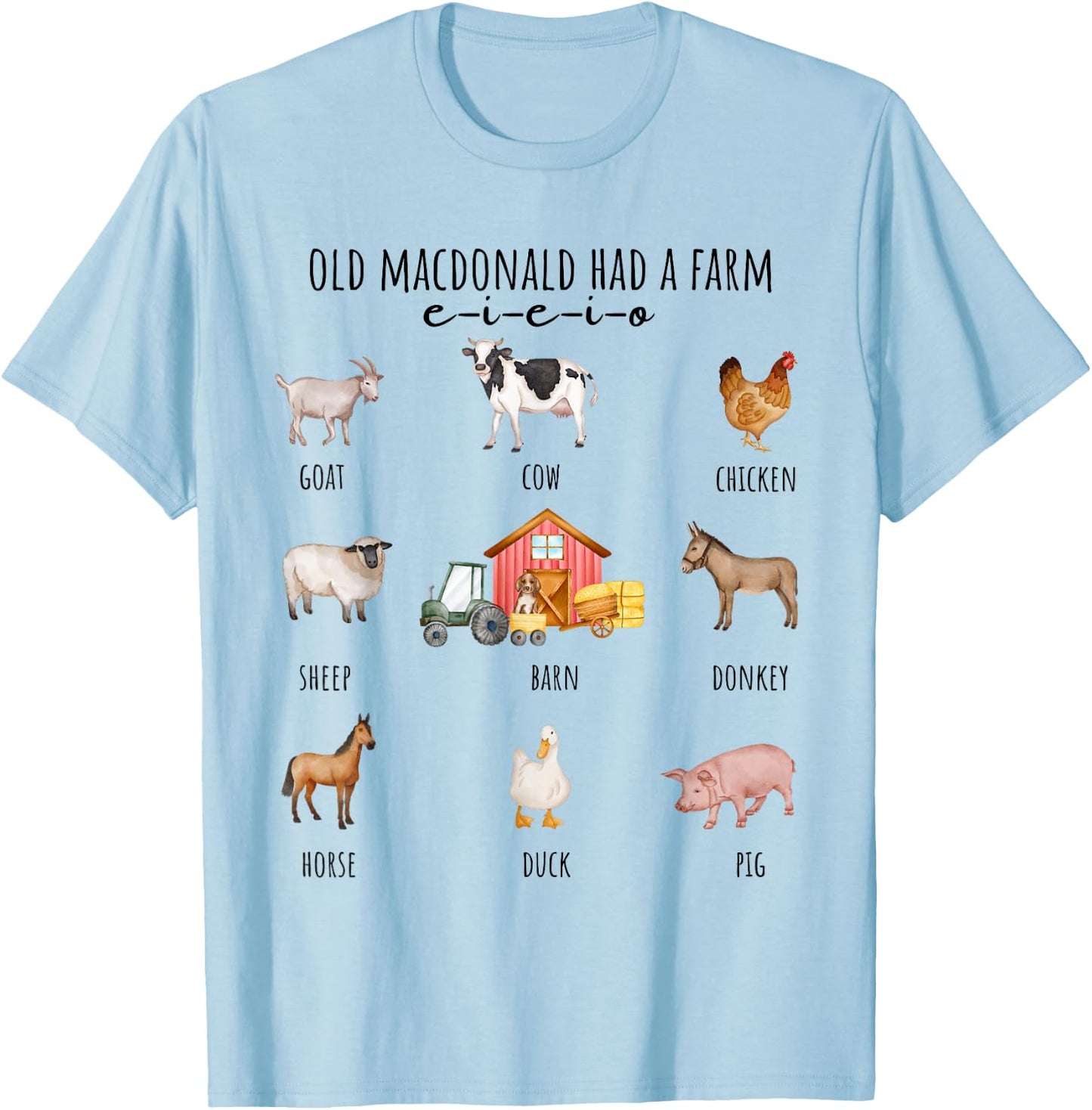 Toddler Kids Old MacDonald Had a Farm E-I-E-I-O Nursery Song T-Shirt - T-Shirt | Light Blue