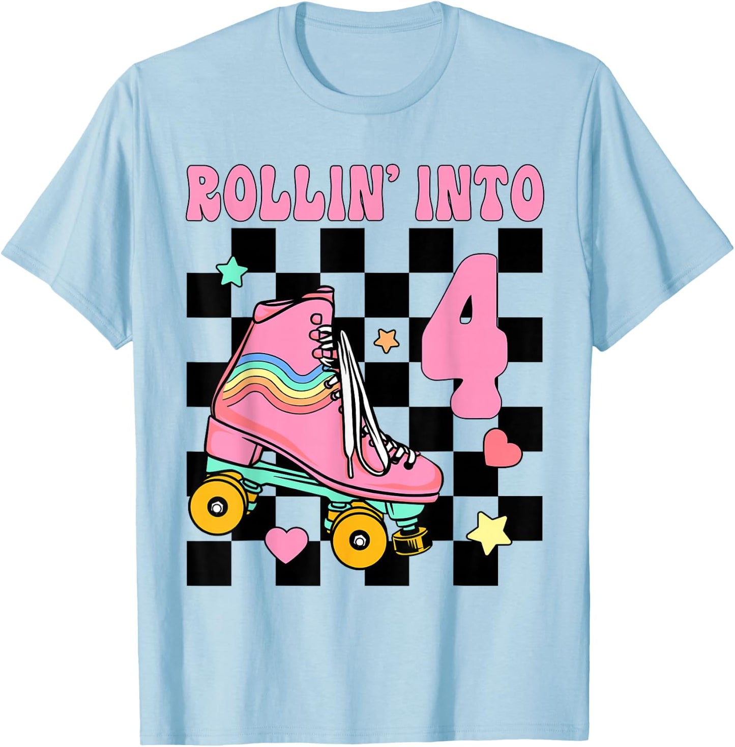 Rolling Into 4 Years Old Roller Skating Girl 4th Birthday T-Shirt - T-Shirt | Light Blue