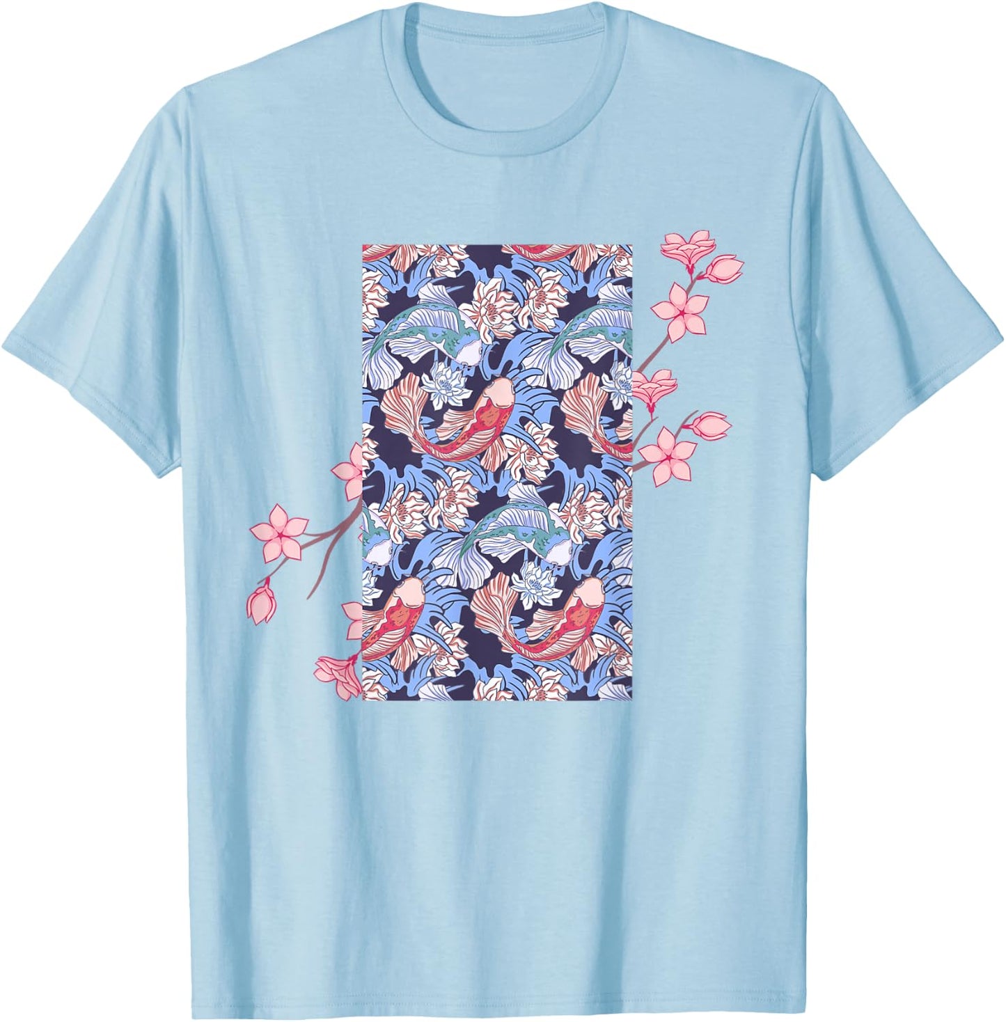 Cherry Blossom Japanese Koi Fish Nishikigoi Koi Carp T-Shirt - T-Shirt | Light Blue