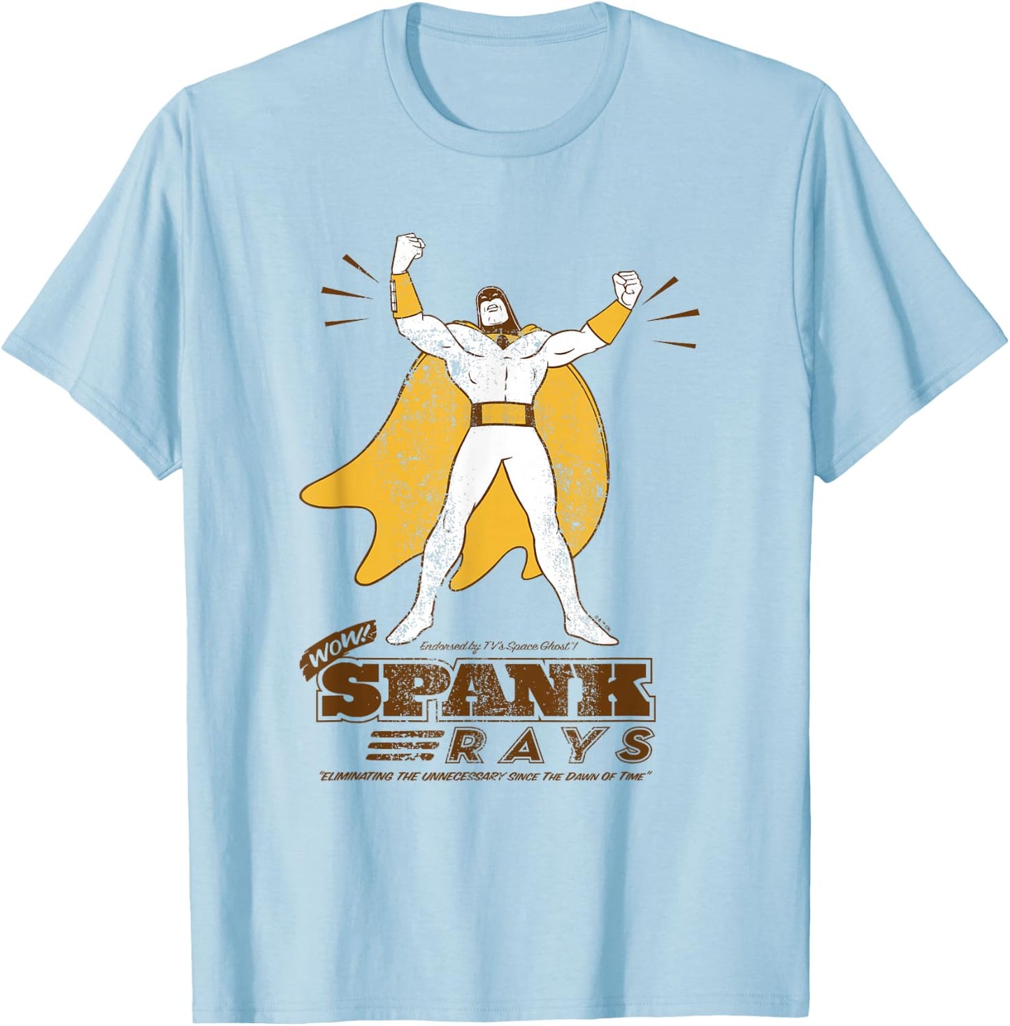 Space Ghost Vintage Spank Rays Distressed Superhero Pose T-Shirt - T-Shirt | Light Blue