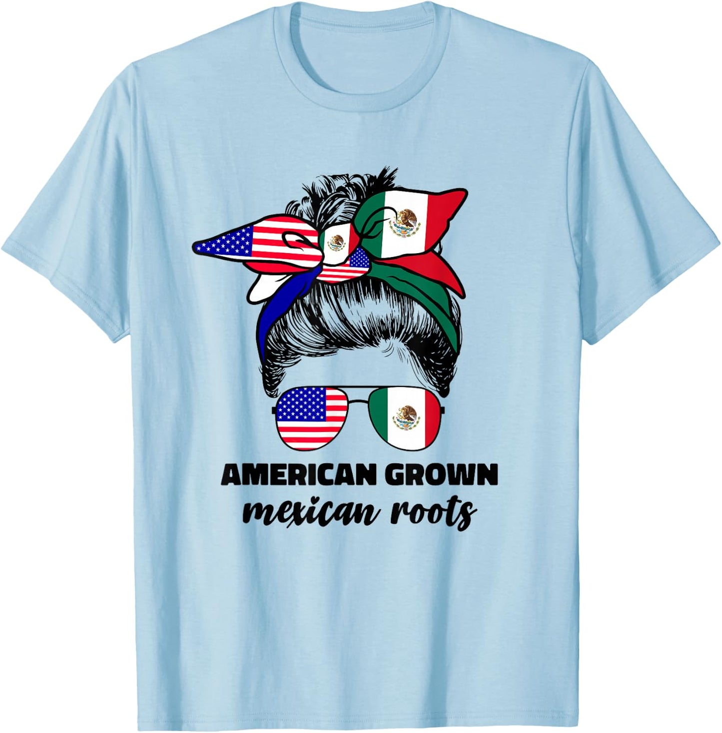 Half Mexican And American Mexico America Flag Girl T-Shirt - T-Shirt | Light Blue