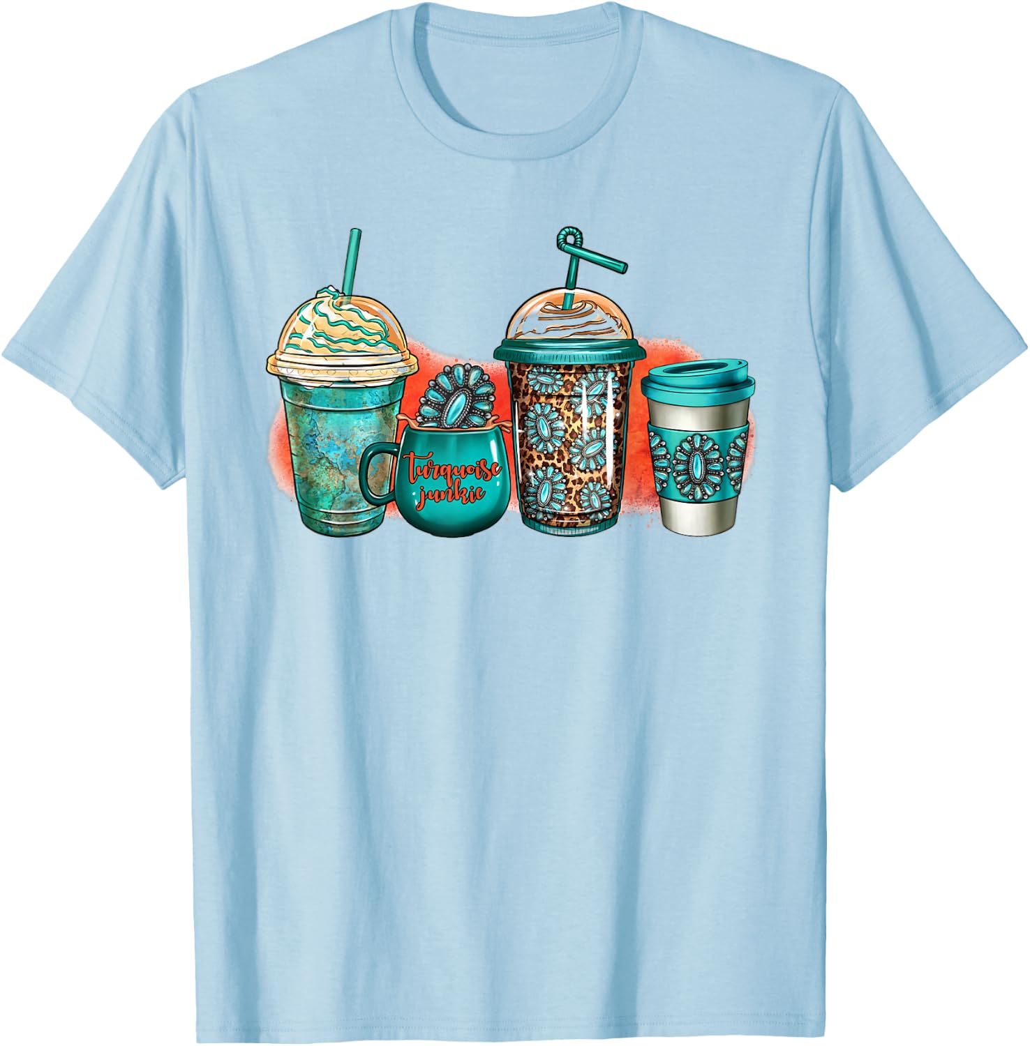Turquoise Junkie Coffee Cups Western Gemstone Rodeo Coffee T-Shirt - T-Shirt | Light Blue