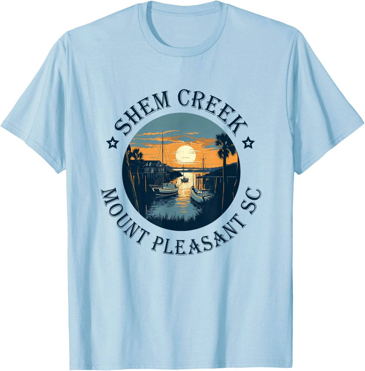 Shem Creek Sunset Mount Pleasant SC T-Shirt - T-Shirt | Light Blue