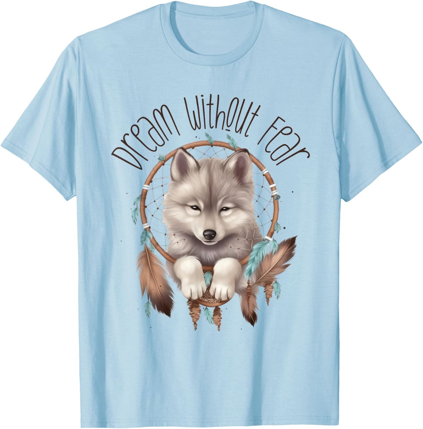 Vintage Western Dreamcatcher Wolf Graphic Design Wolf Women T-Shirt - T-Shirt | Light Blue