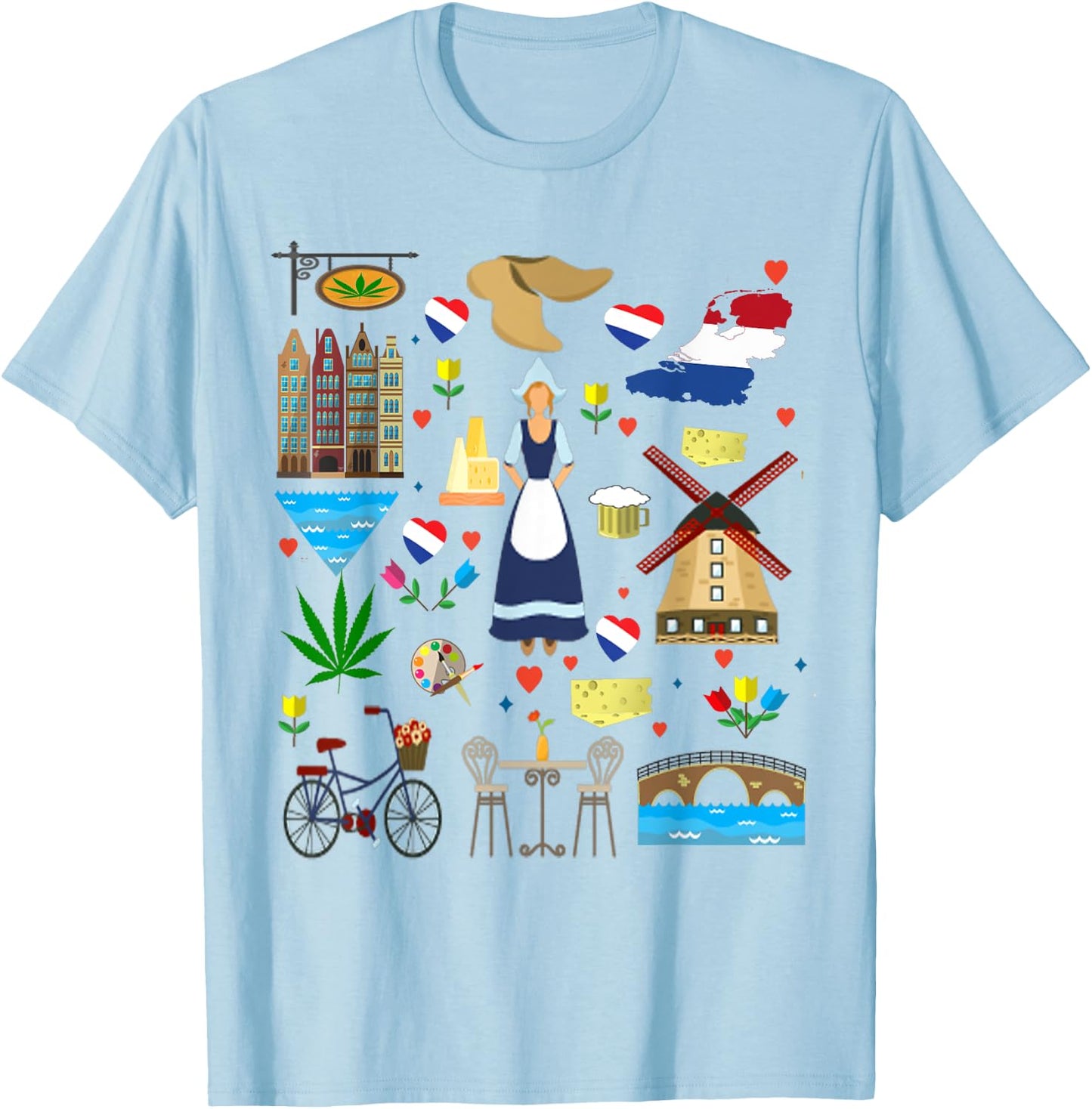 Amsterdam Shirt - Netherlands Holland Icons Souvenir T-Shirt - T-Shirt | Light Blue
