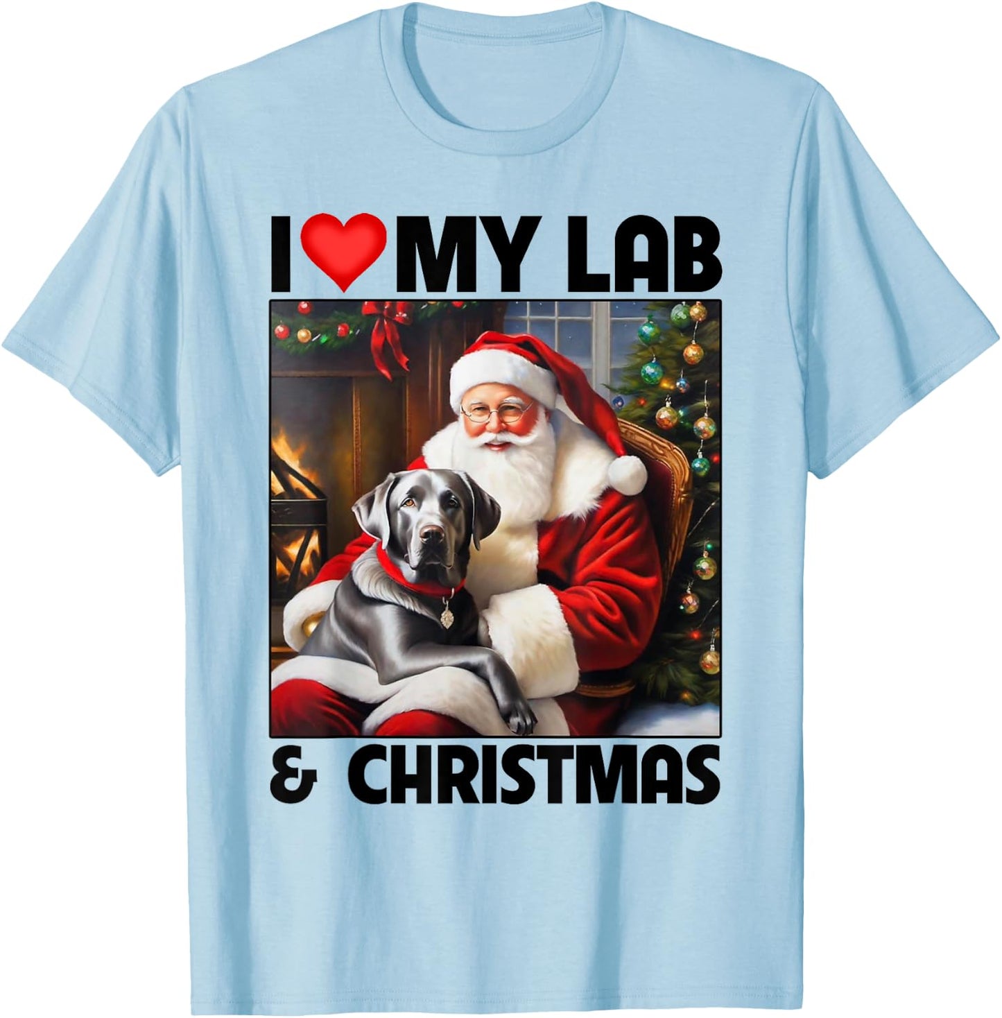 I Love My Silver Lab Retriever and Christmas Santa Clause T-Shirt - T-Shirt | Light Blue