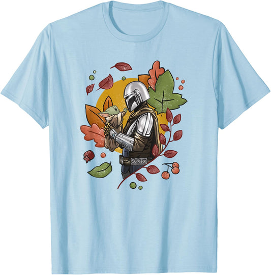 Star Wars: The Mandalorian Halloween Fall Foliage T-Shirt - T-Shirt | Light Blue