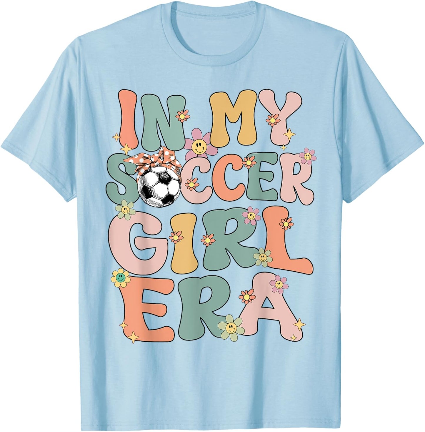 In My Soccer Girl Era Retro Groovy Soccer Girl Soccer Cute T-Shirt - T-Shirt | Light Blue