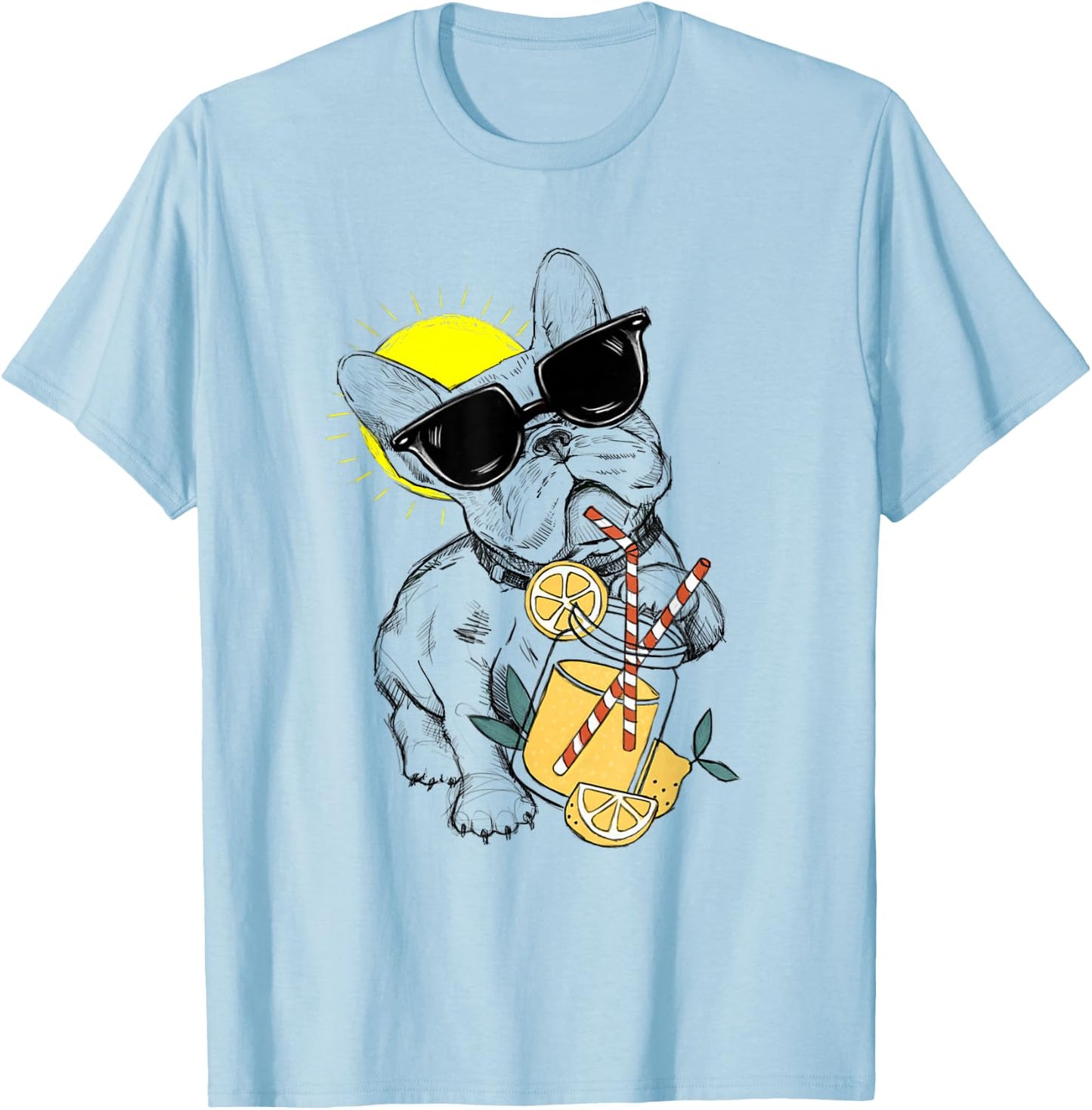 Funny French Bulldog Glasses Summer Lemonade Gift Women Kids T-Shirt - T-Shirt | Light Blue