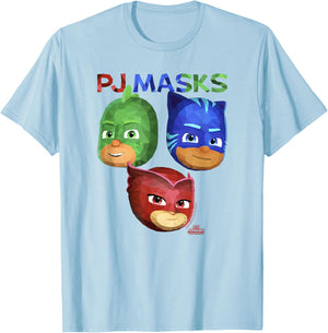 PJ Masks Group Shot Power Heroes Faces Logo T-Shirt - T-Shirt | Light Blue