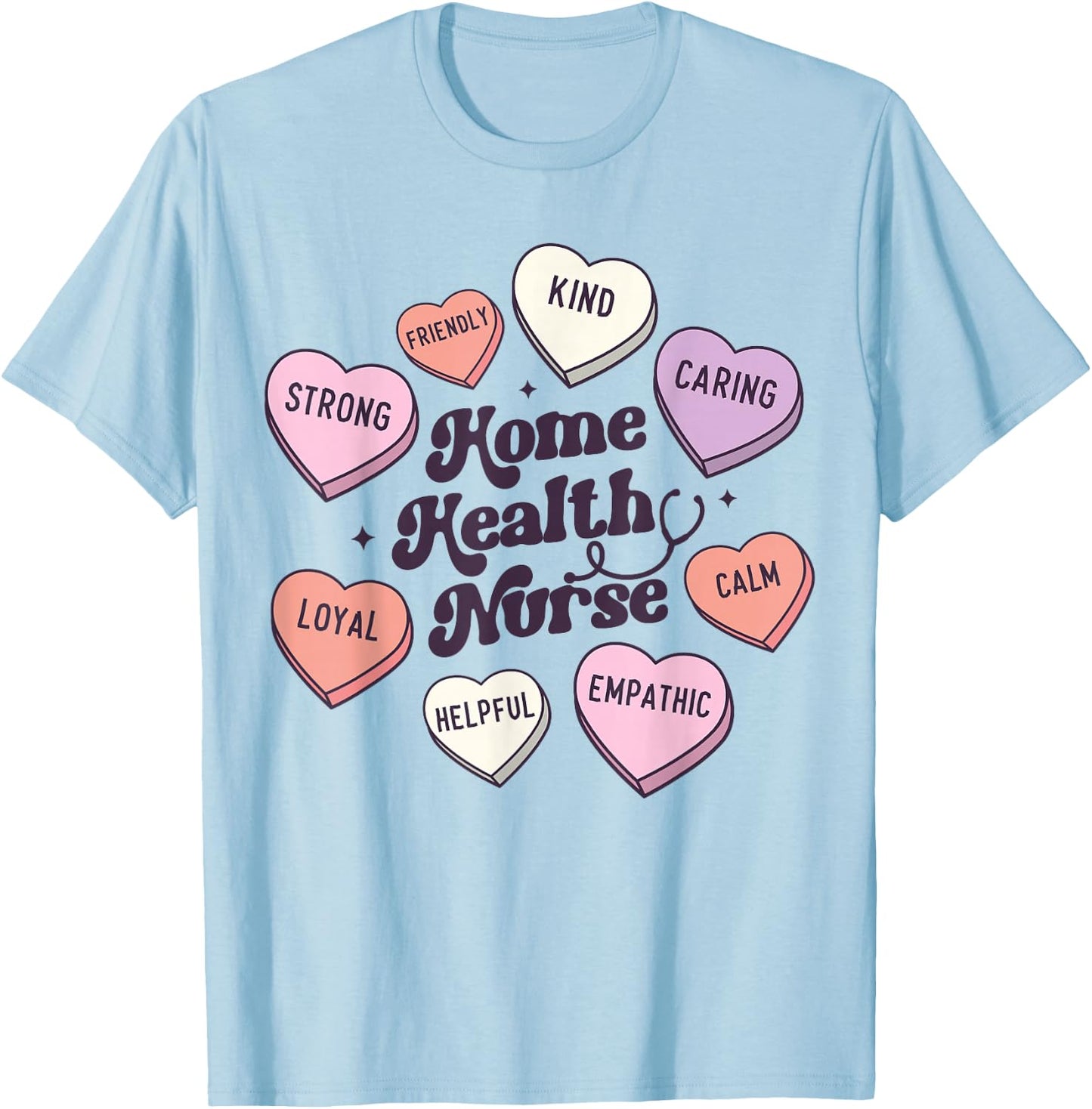 Home Health Nurse Groovy Medical Valentines Day Retro Hearts T-Shirt - T-Shirt | Light Blue