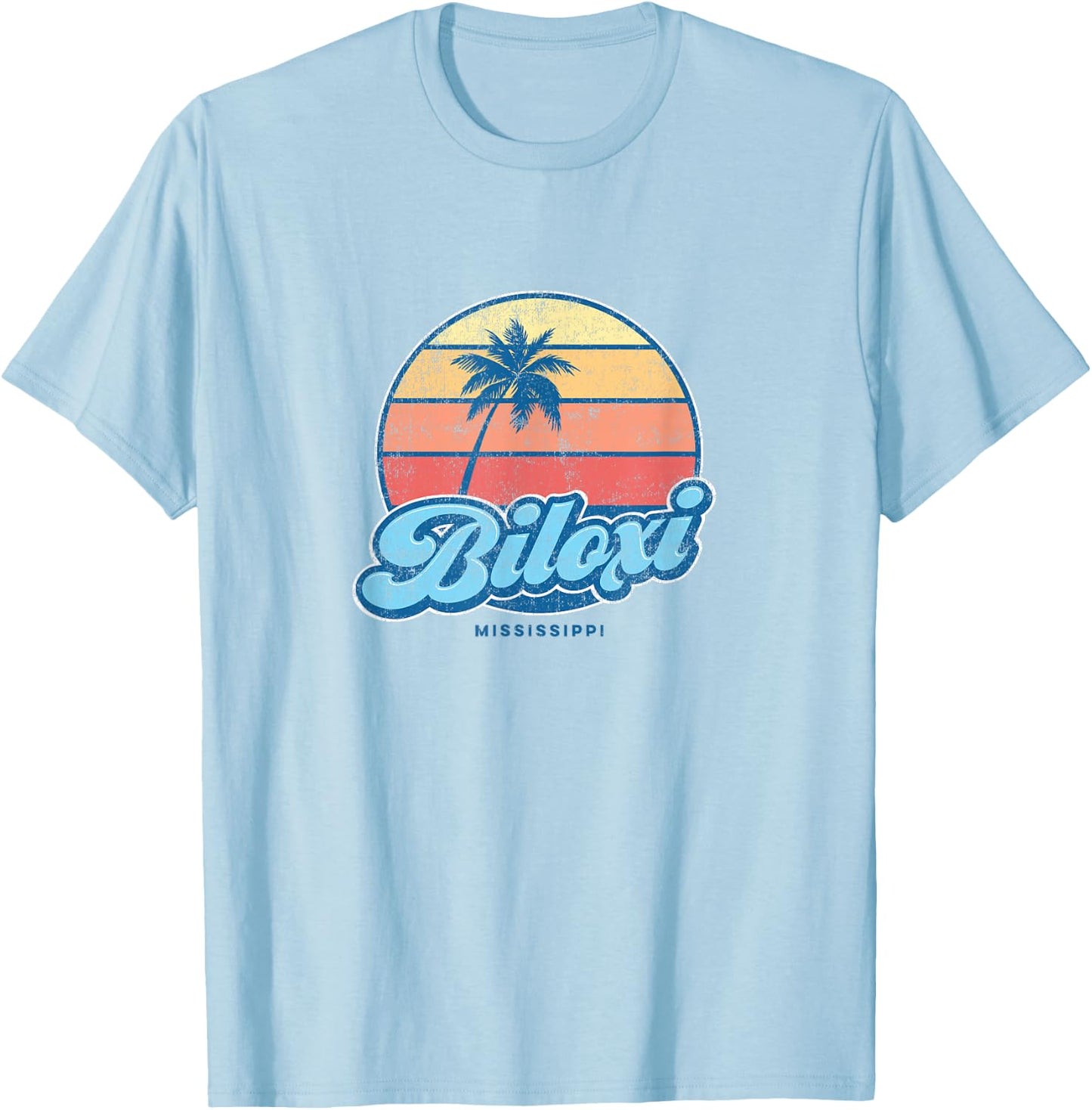 Vintage Biloxi Mississippi MS Classic 70s Retro Surfer T-Shirt - T-Shirt | Light Blue