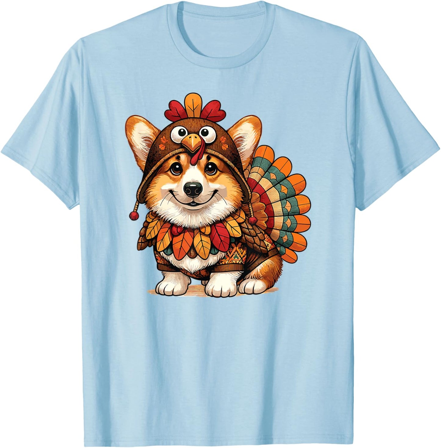 Corgi Dog Turkey Thanksgiving Costume Women Men Kids Toddler T-Shirt - T-Shirt | Light Blue