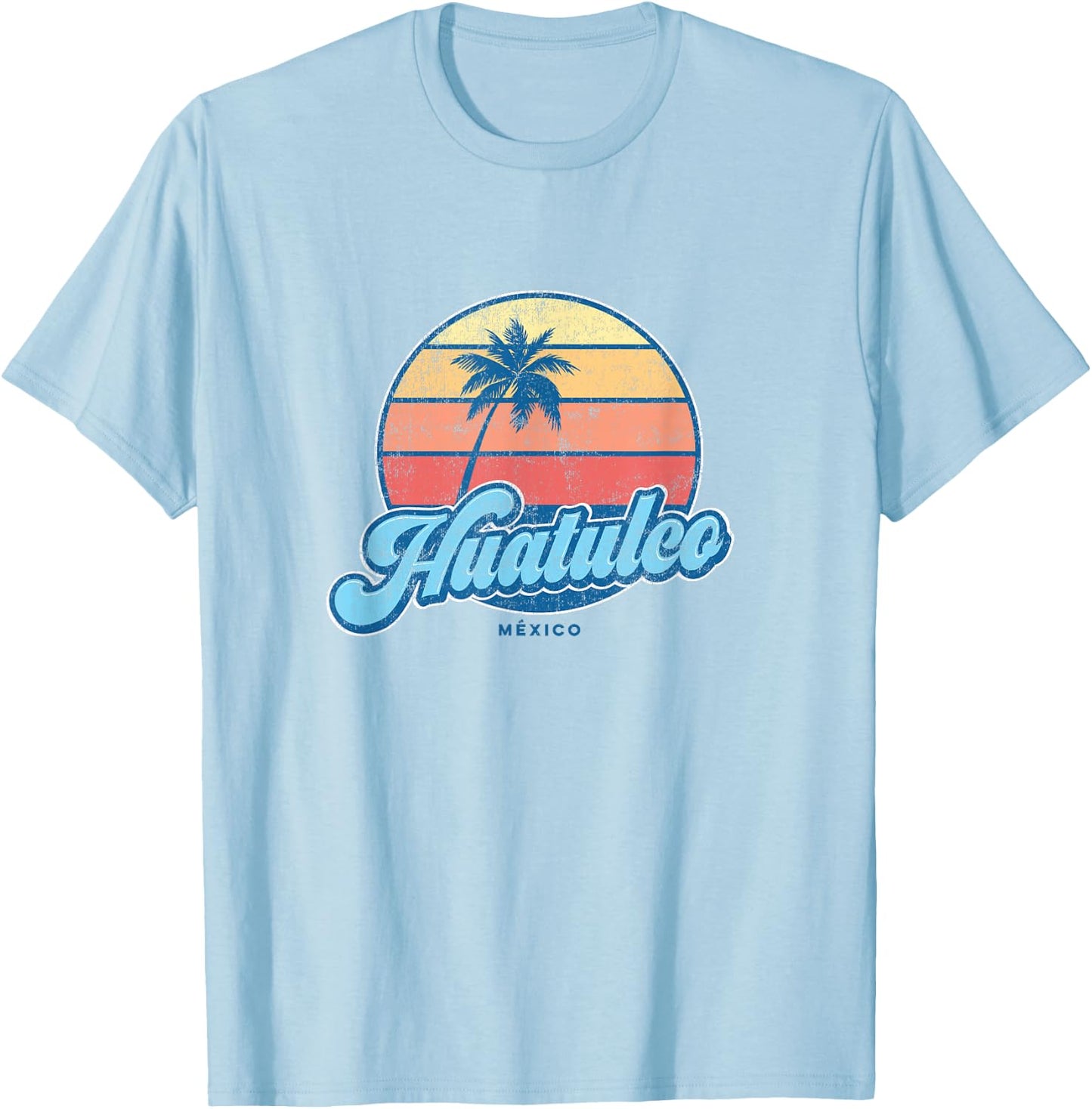 Vintage Huatulco Mexico Classic 70s Retro Surfer T-Shirt - T-Shirt | Light Blue