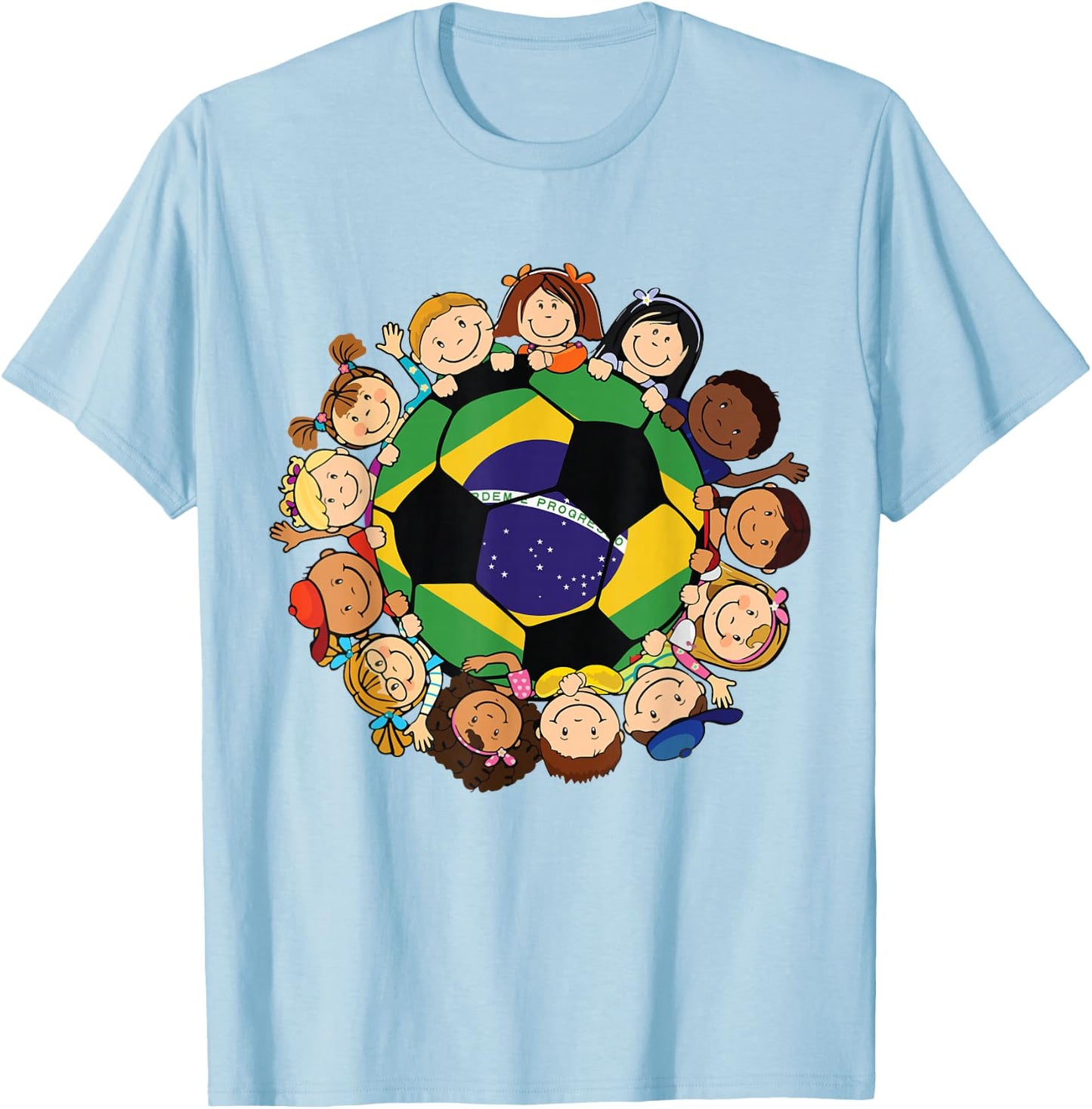 Brazil Soccer Ball Kids Toddler Boys Around Brazilian Flag T-Shirt - T-Shirt | Light Blue