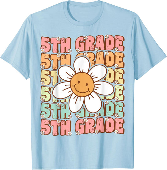 Groovy 5th Grade Back To School First Day of Fifth Grade T-Shirt - T-Shirt | Light Blue