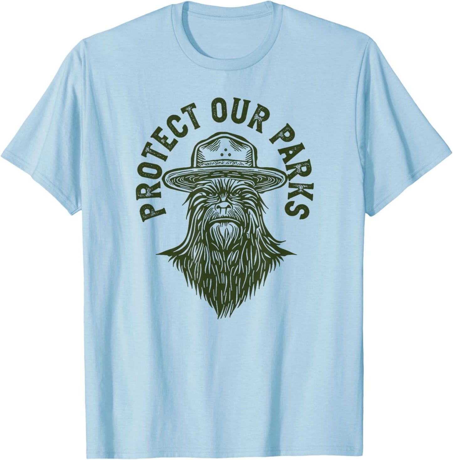 Giant Step Design Co. Protect Our Parks! Sasquatch Park Ranger Funny Bigfoot T-Shirt - T-Shirt | Light Blue