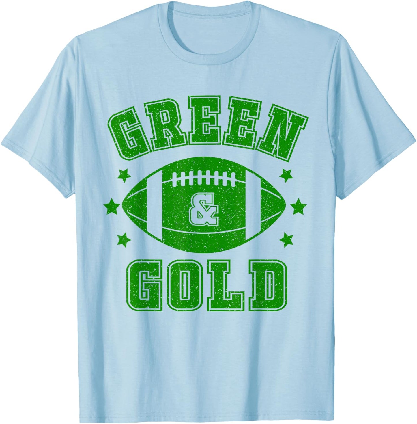 On Gameday Football We Wear Green And Gold School Spirit T-Shirt - T-Shirt | Light Blue